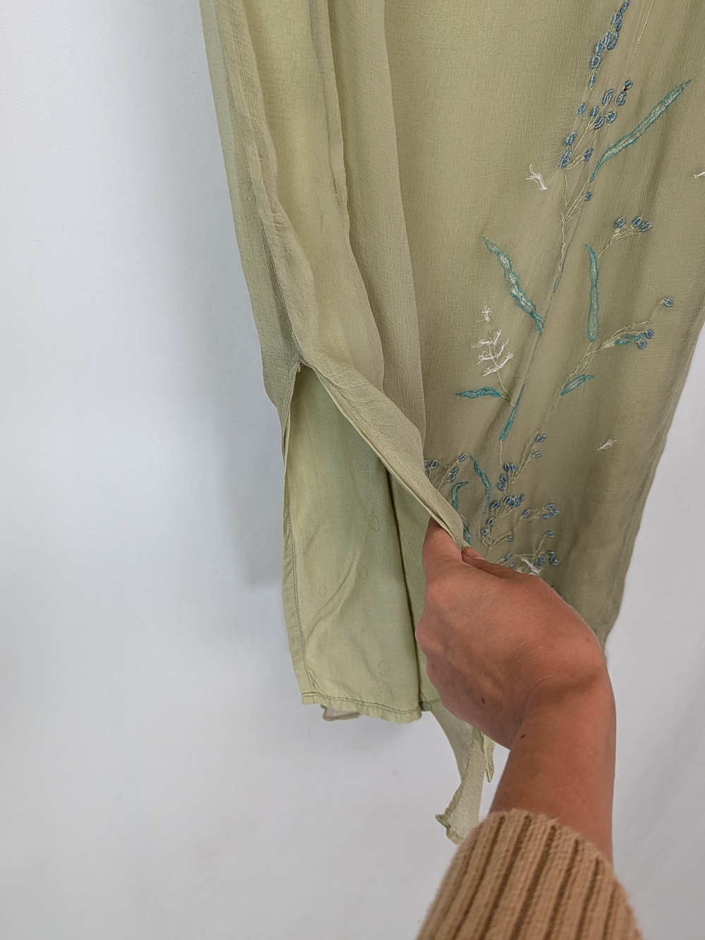 Vintage Free People Sage Embroidered Maxi Skirt - Picture 5 of 9